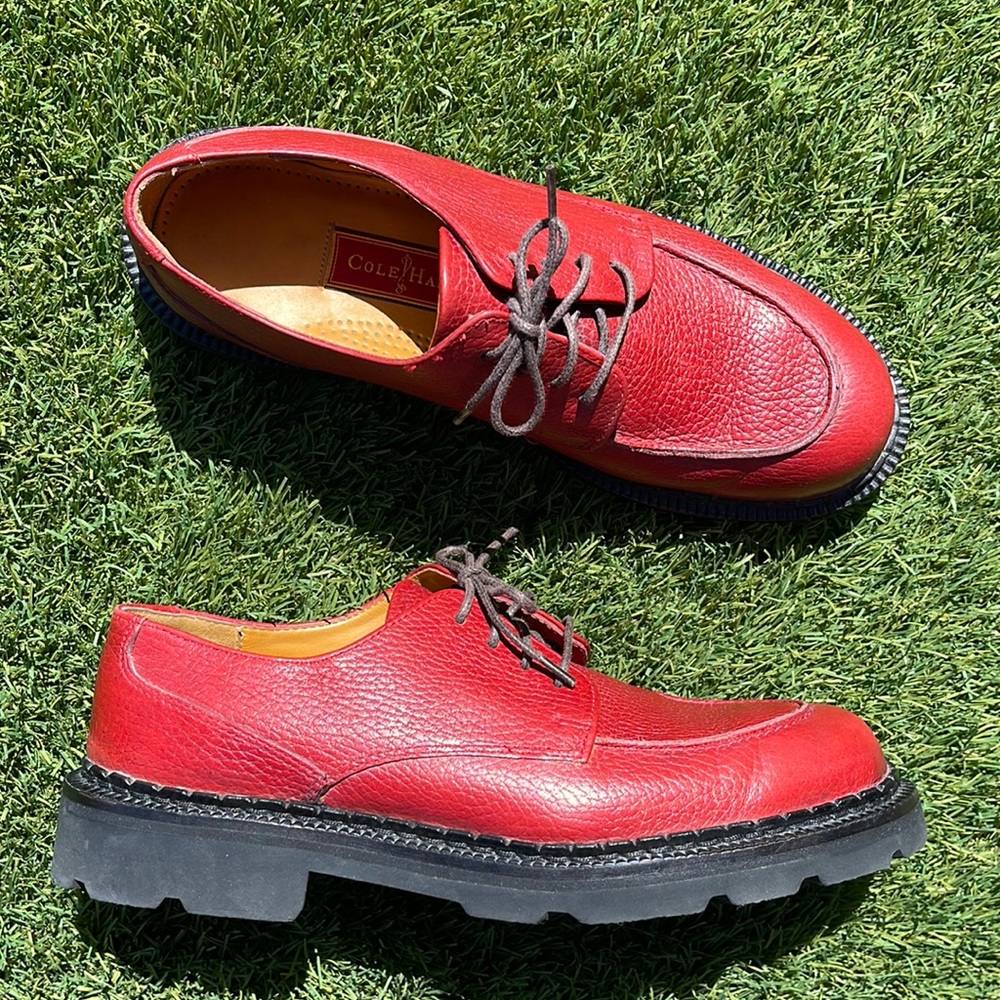 Cole Haan Red Leather Lace-Up Loafers